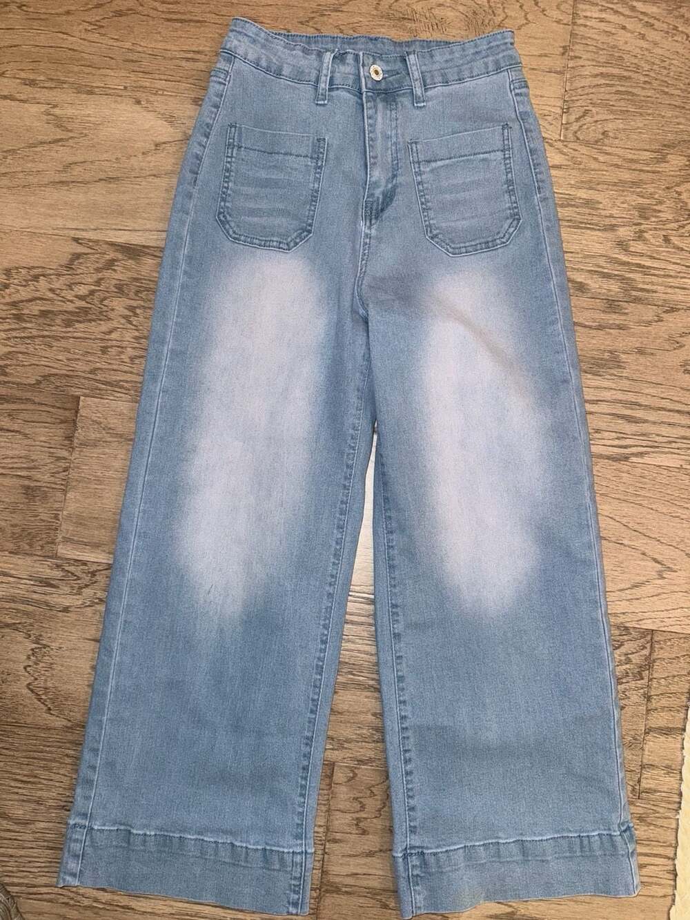 Amazon High Waisted Denim Wide Leg Cropped Pants with Front Pockets Womens Sz S